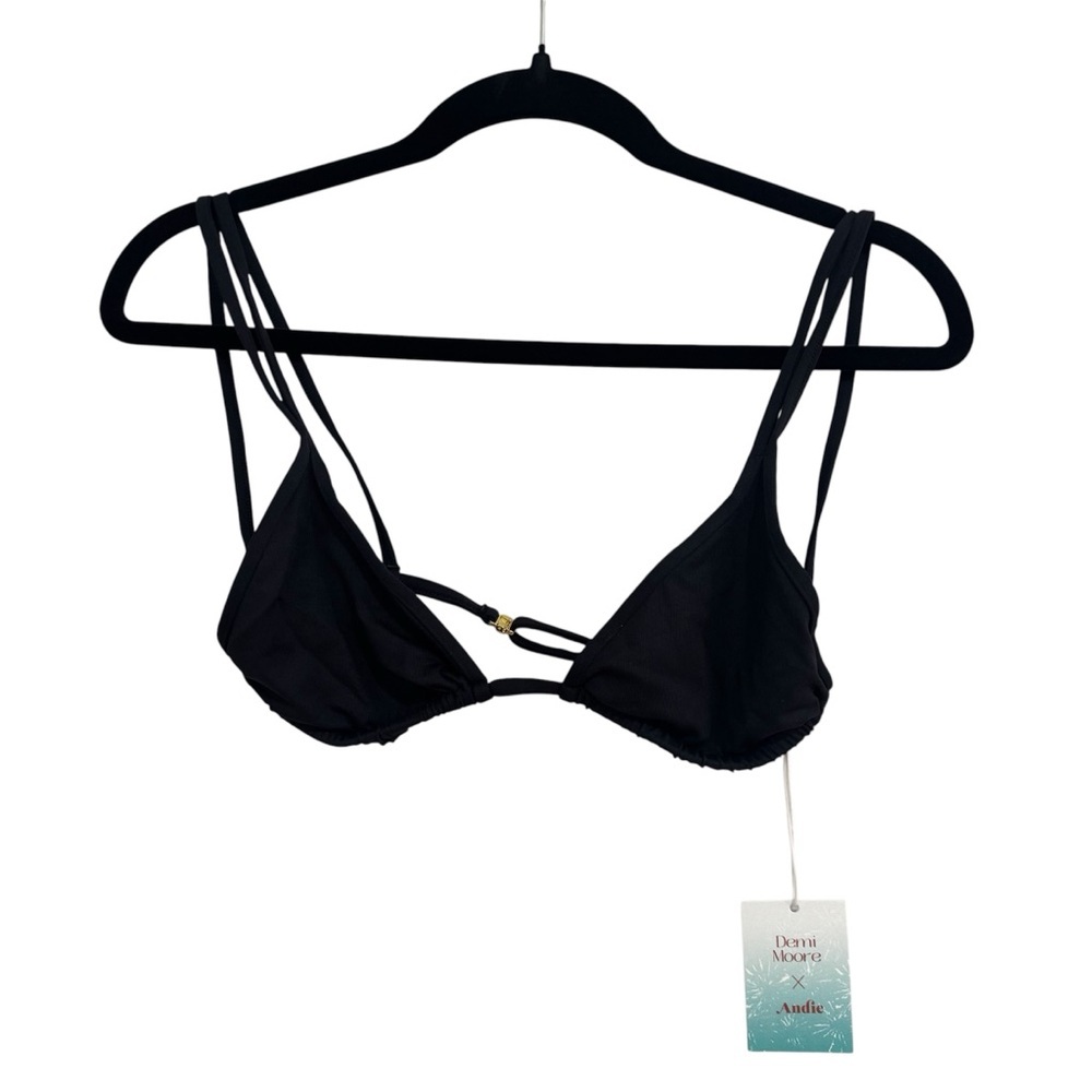 Andie Demi Moore The Cannes Top Black Triangle Strappy Bikini Sz M NWT